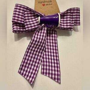Purple Gingham Checkered Hair Bow with Cheer Megaphone NWT 4” or 6.5”
